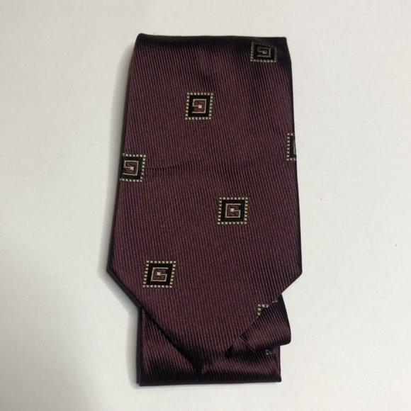 Gucci  Italy Plum Aubergine Woven G Stamp Monogram Vertical Twill Silk Tie - Picture 1 of 3